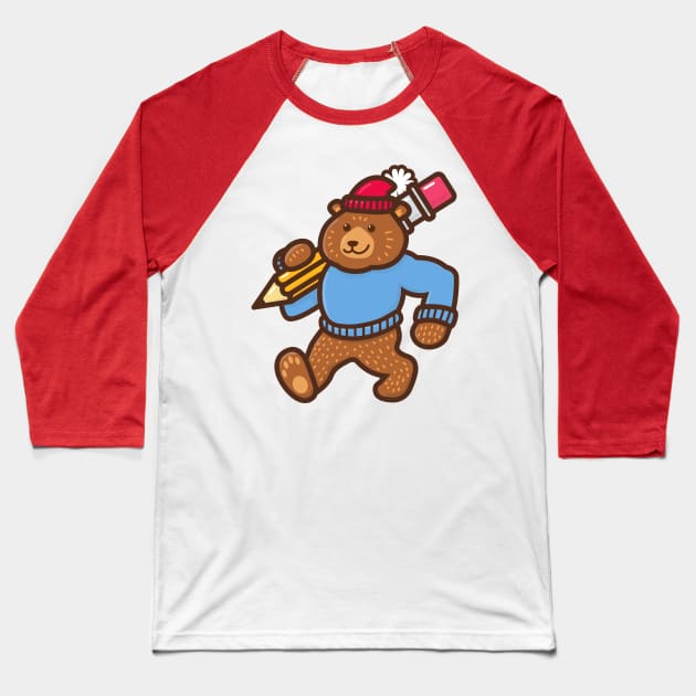 The Pencil Bear Baseball T-Shirt by DangerHuskie